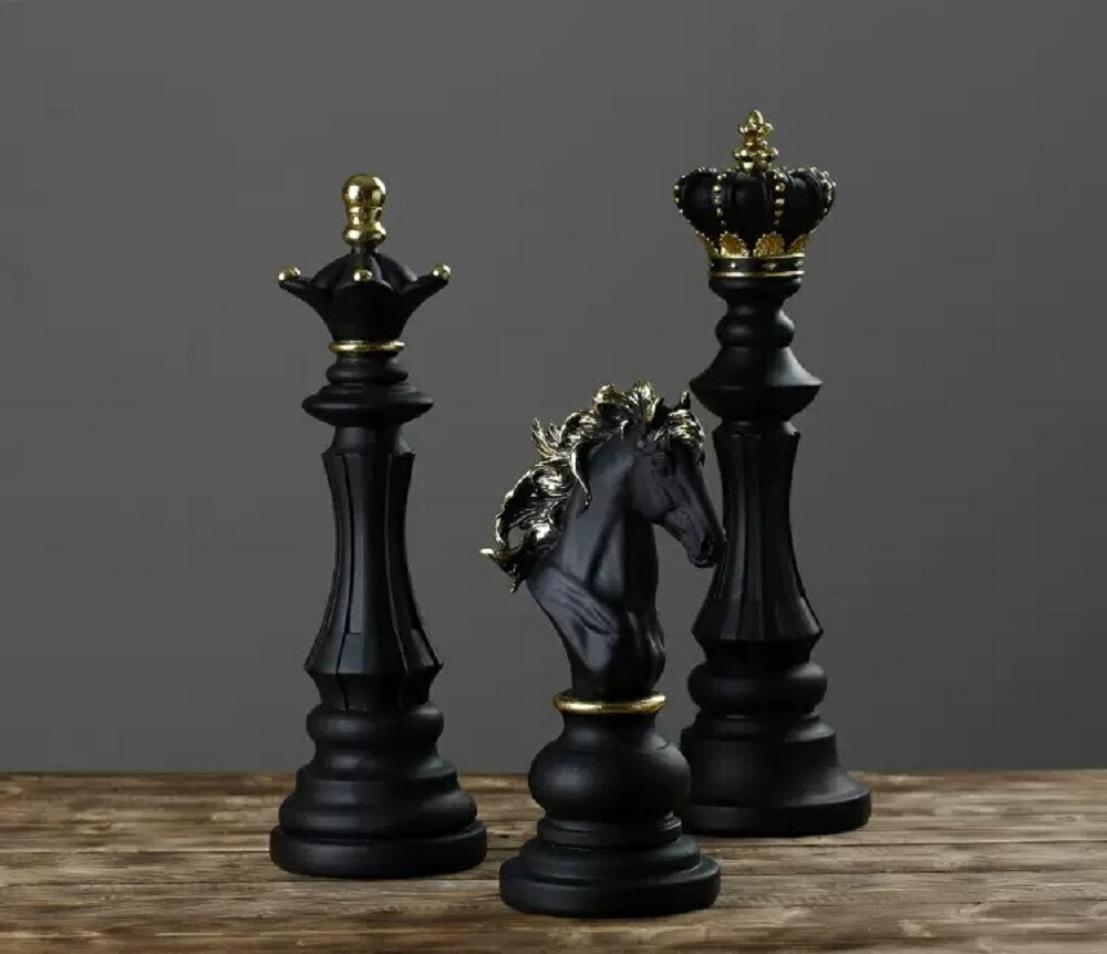 送料無料★置物 3個セット ナイト キング クィーン アンティーク 調 チェス 駒 デザイン
