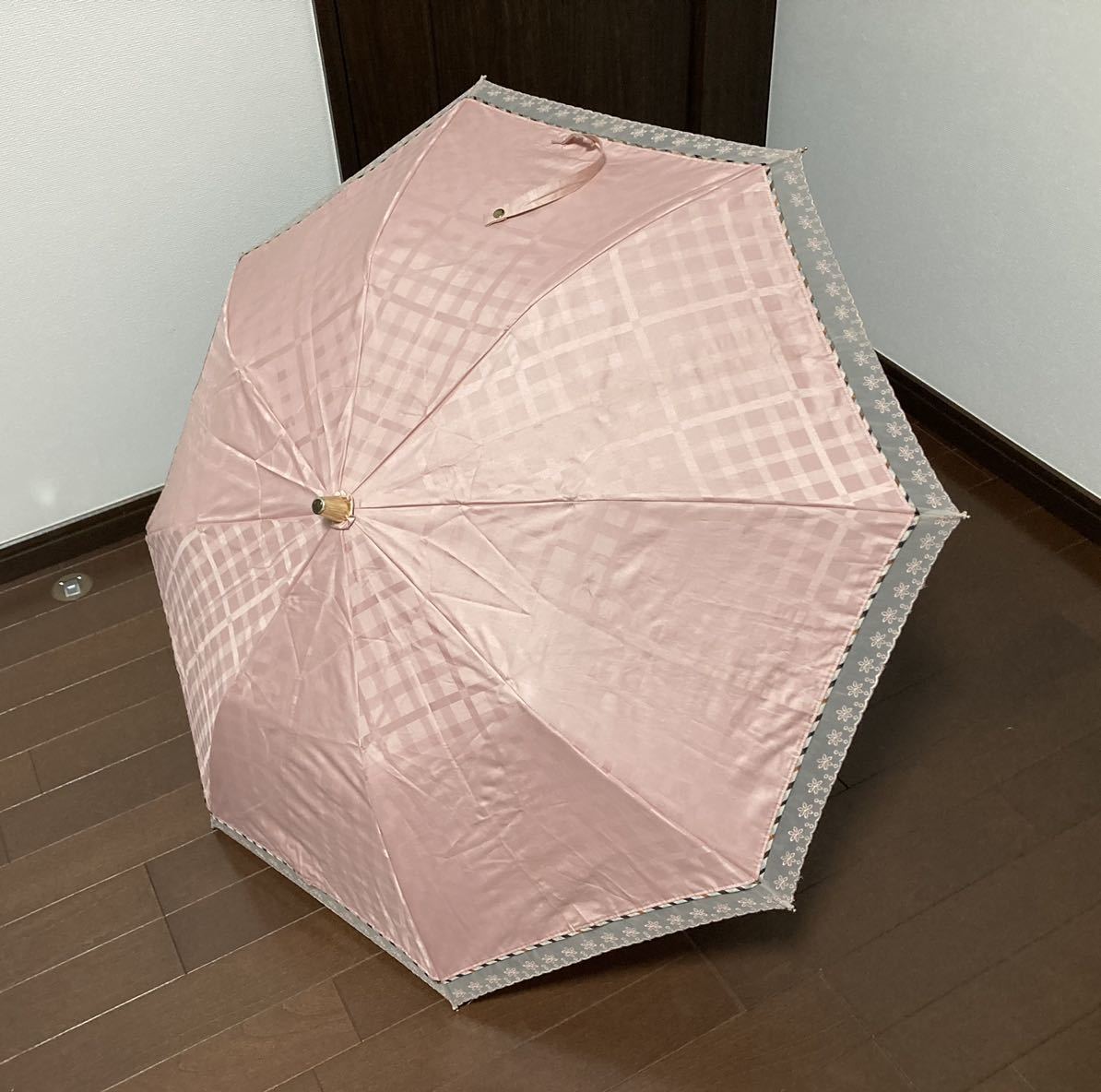 英国王室御用達 DAKS 折りたたみ傘 ジャンプ傘 晴雨兼用 ハウスチェック ピンク 送料無料_画像1