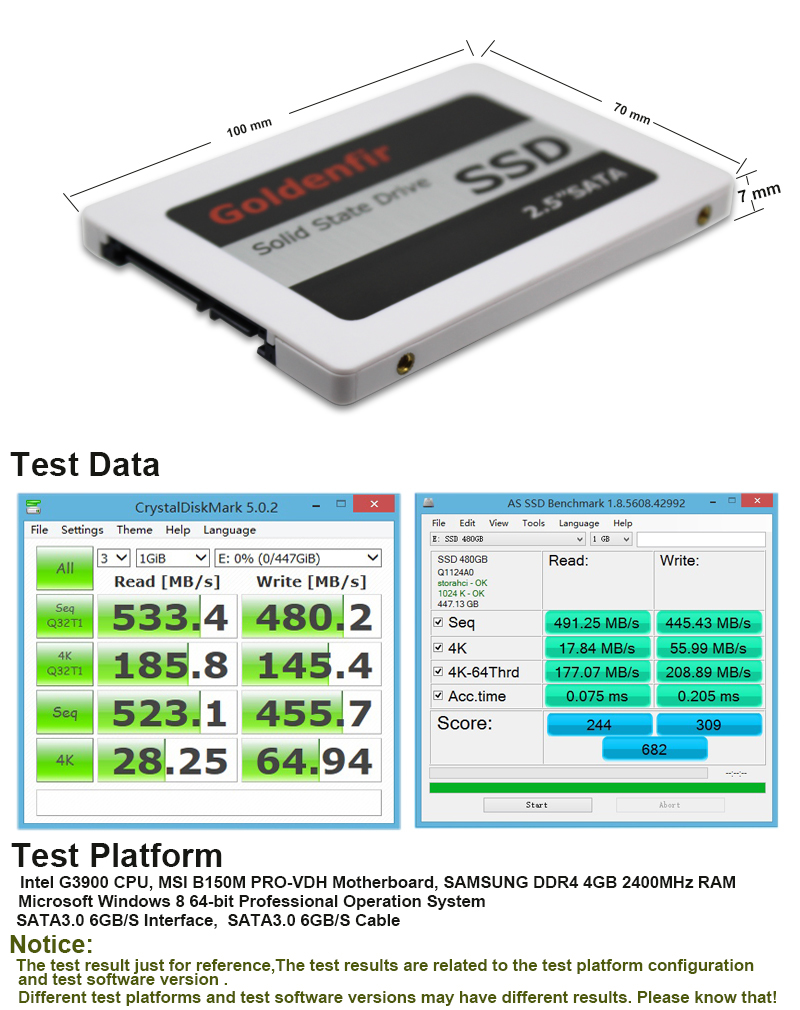 《最安新品！》SSD Goldenfir 480GB SATA3 / 6.0Gbps 新品 2.5インチ 高速 NAND TLC 内蔵 デスクトップPC ノートパソコン_画像7