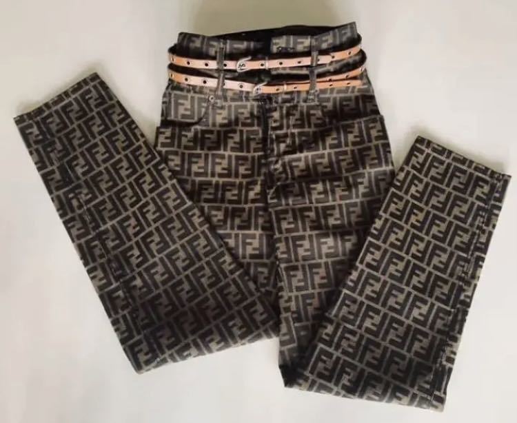 ◇ 稀少 Wベルト FENDI ズッカ柄 パンツ 未使用 新品 ヴィンテージ