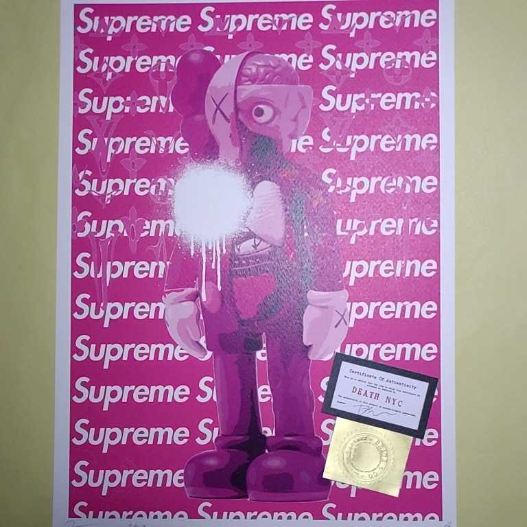 DEATH NYC 世界限定100枚 アートポスター　KAWS　カウズ　カウズファミリー　シュプリーム　supreme 現代アート　ストリートアート　PINK_画像5