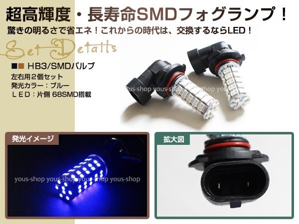 カムリ AVV50系 現行 12V/24V HB3 LED ハイビーム 68連 12V ヘッドライト 純正交換 全面発光 左右2個セット バルブ ブルー_画像2