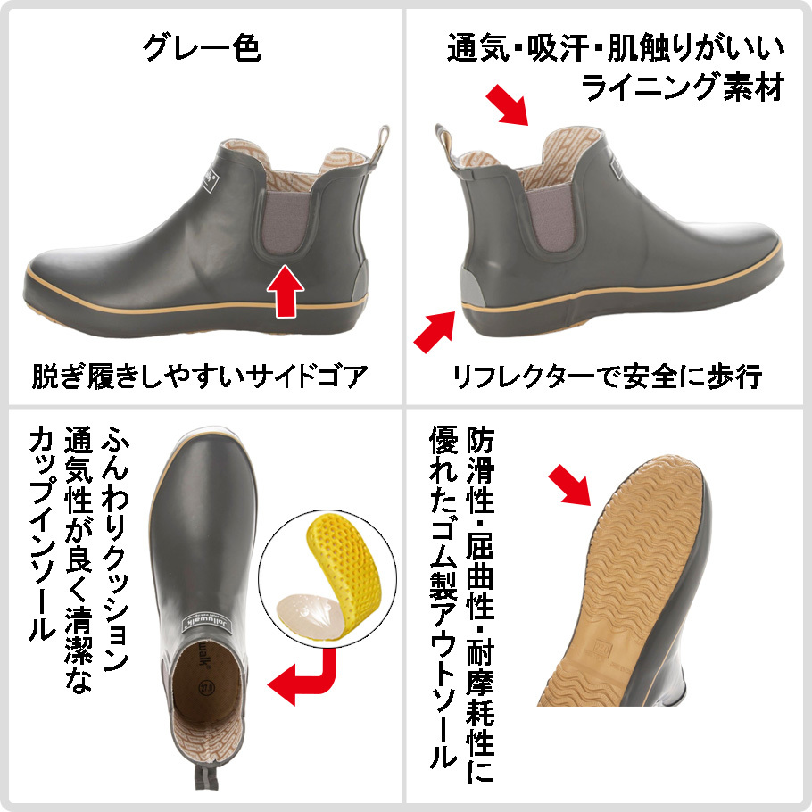 * new goods * popular *[20088-GRAY-27.0] rubber rain boots side-gore . sweat . lining ventilation insole . rain combined use man and woman use (22.5~29.0)