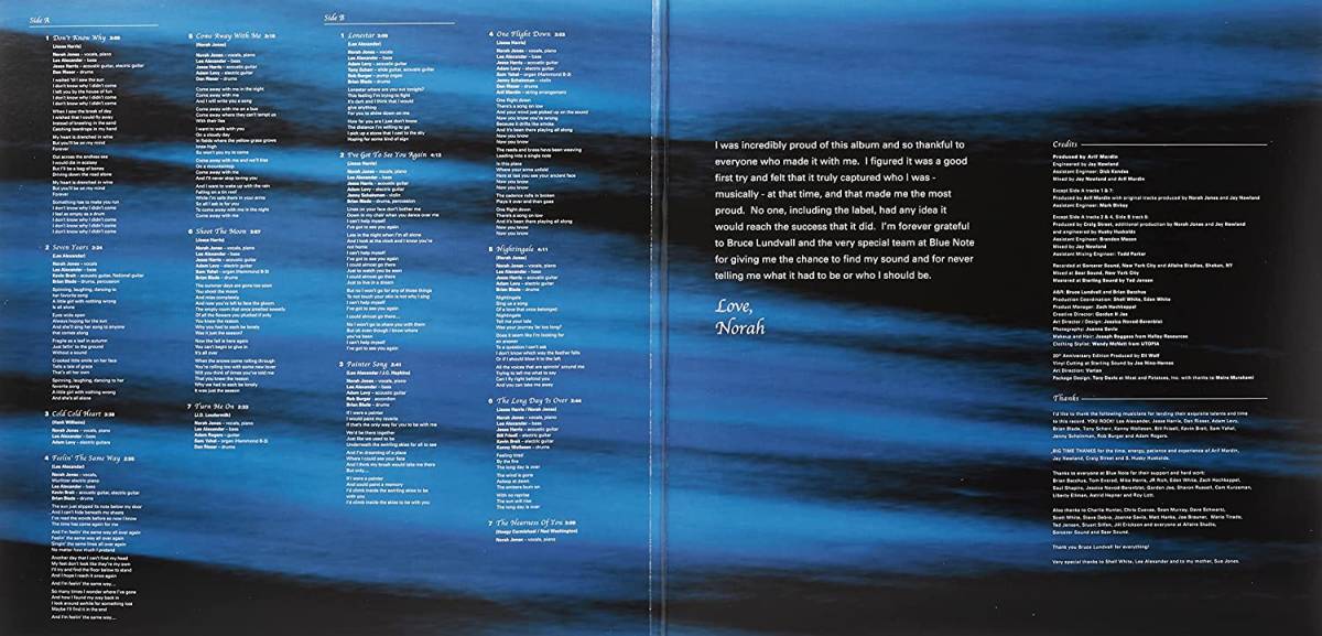 LP盤☆グラミー賞ではアルバム・オブ・ザ・イヤー。Come Away With Me -20th Anniversary Edition Norah Jones (ノラ・ジョーンズ)_見開きジャケット。