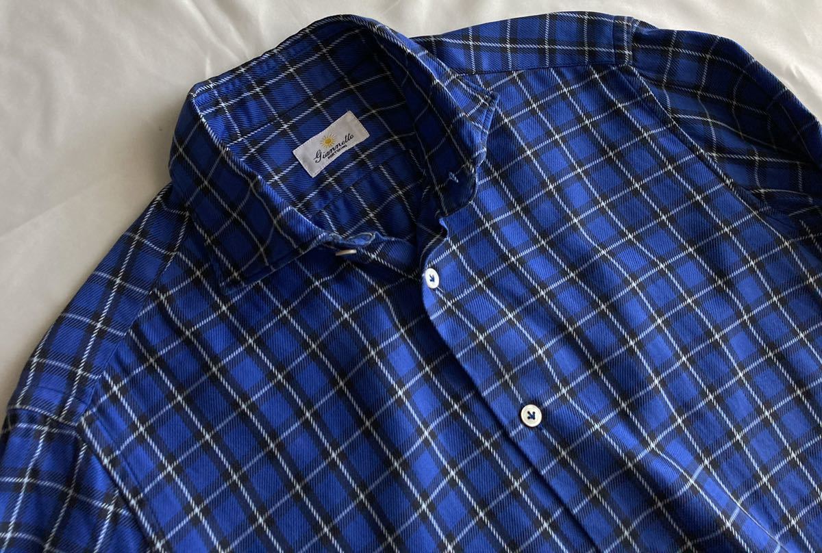 GIANNETTO ジャンネット ブルー系 シャツ サイズ 39 M～L 長袖シャツ コットン チェック