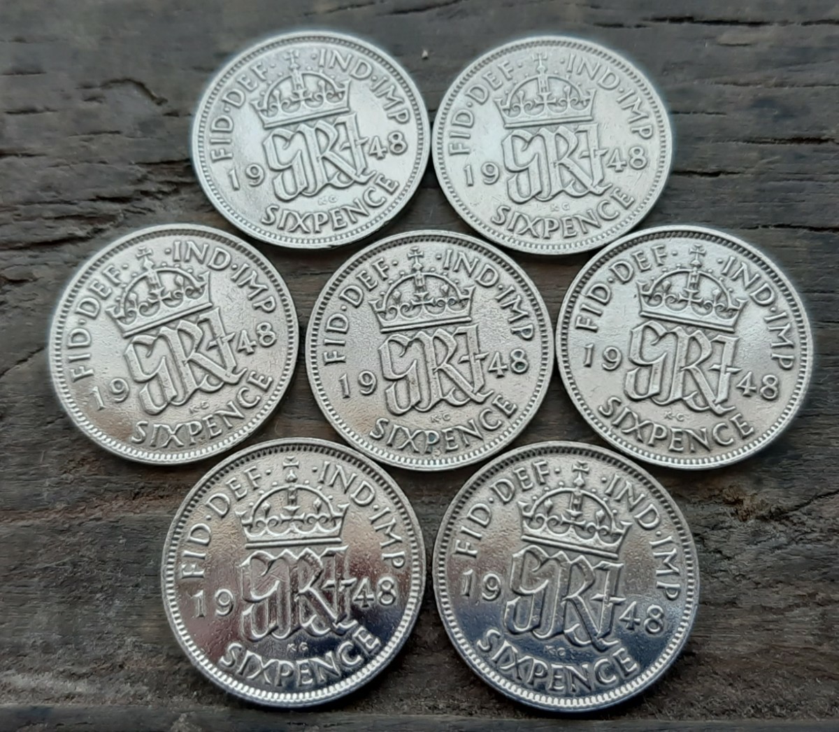 幸せのシックスペンス イギリス 7枚セットラッキー6ペンス 本物古銭英国コイン 美品です19.5mm 2.8gram  英国