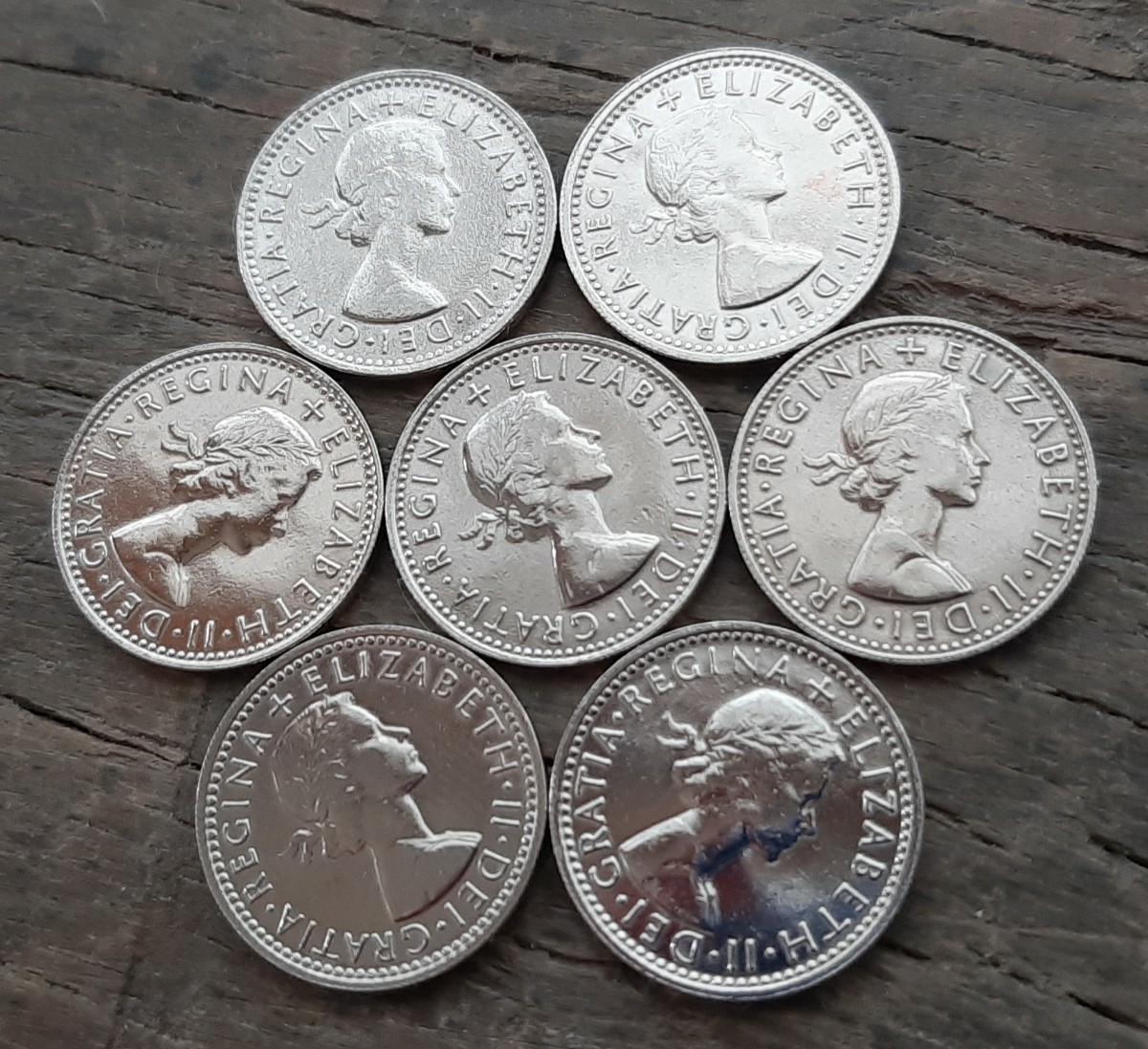 幸せのシックスペンス イギリス 7枚セットラッキー6ペンス 本物古銭英国コイン 美品です19.5mm 2.8gram 