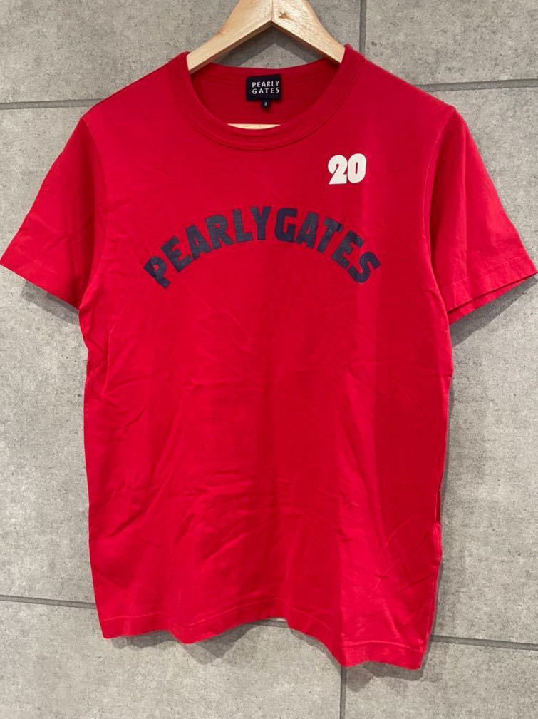 希少 PEARLY GATES パーリーゲイツ 20th 20周年 半袖Tシャツ 赤 3サイズ メンズ ゴルフウェア 普段使いにも ○ 新規×_画像2