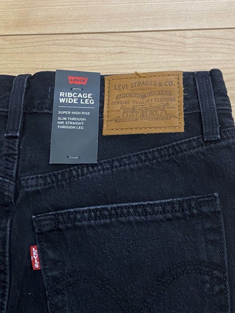 新品タグ付き 保管品 Levi's リーバイス デニムパンツ ワイドパンツ RIBCAGE WIDE LEG ブラック W28 L30 ビッグE レディース 新規×（F1）_画像5