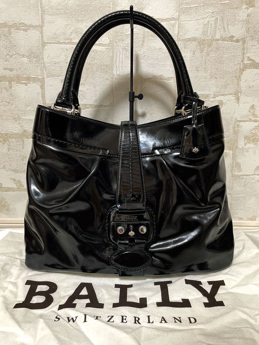 美品！BALLY バリー ハンドバッグ パテントレザー ハンドバッグ ブラック