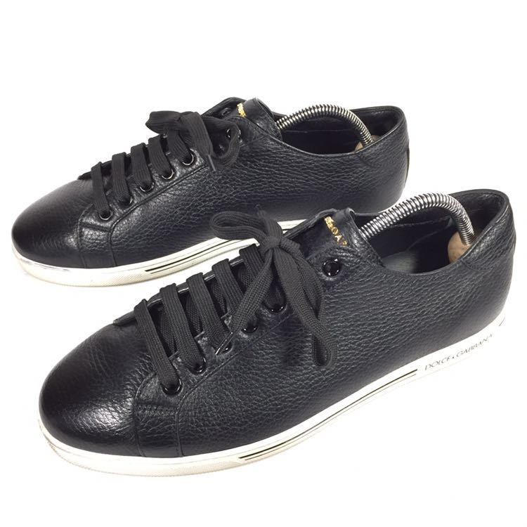 【ドルチェ&ガッバーナ】本物 DOLCE&GABBANA 靴 24cm 黒 ロゴモチーフ スニーカー カジュアルシューズ 本革 レザー 男性用 メンズ 伊製 6
