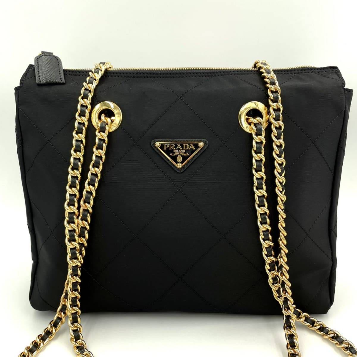 1円 □ほぼ未使用 保管品□PRADA プラダ ブラック 黒 ショルダー