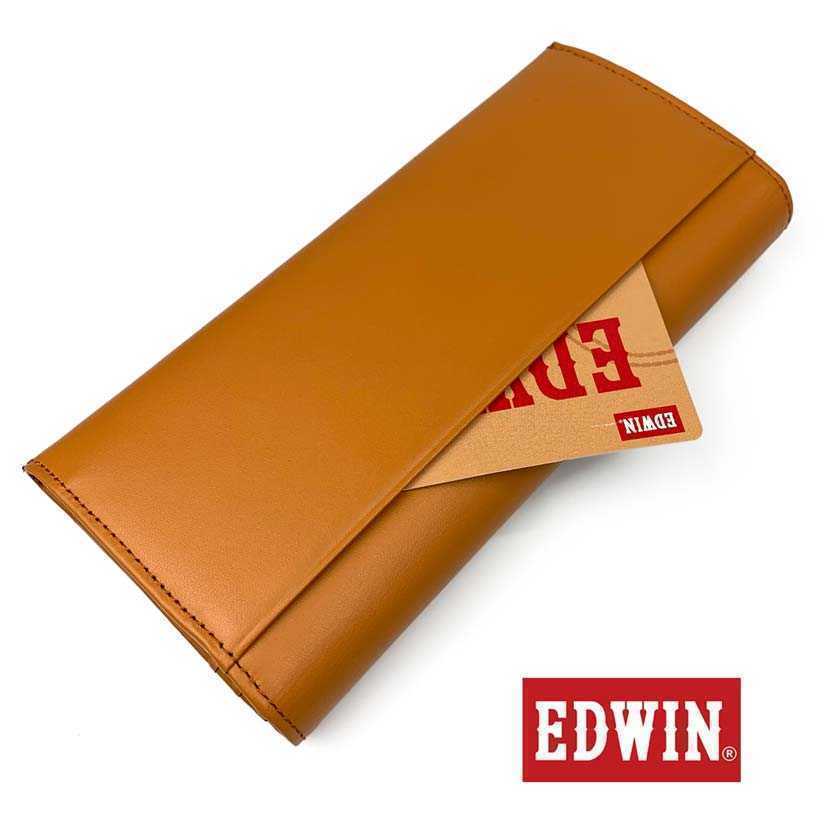 全２色　EDWIN（エドウィン）リアルレザー 二つ折り ロングウォレット 長財布 かぶせ サイフ　色：キャラメル　EDWL001_画像7