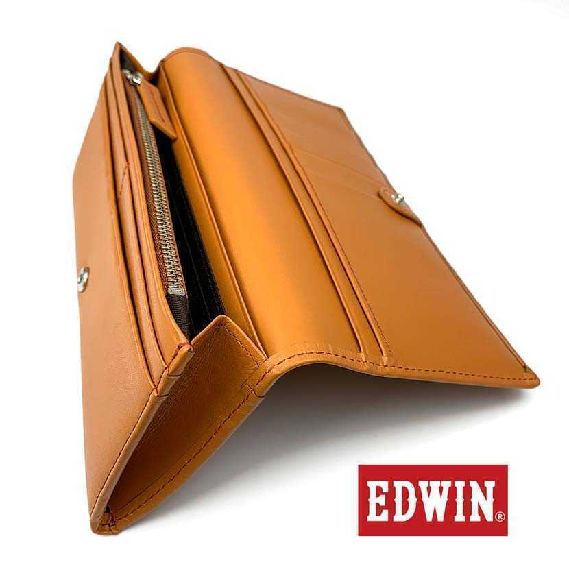 全２色　EDWIN（エドウィン）リアルレザー 二つ折り ロングウォレット 長財布 かぶせ サイフ　色：キャラメル　EDWL001_画像6
