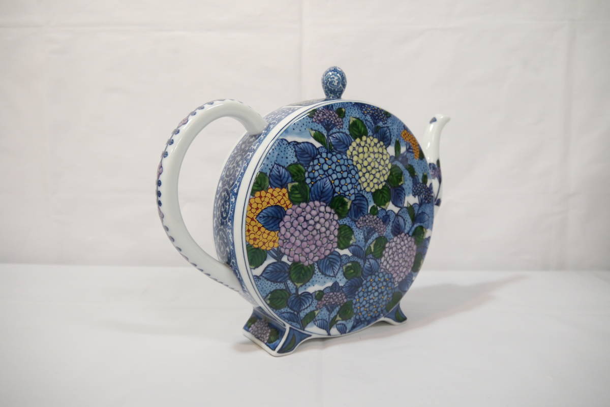 美品 村上玄輝 作 水注 有田焼 あじさい絵/紫陽花 染錦?/色絵? 紋様