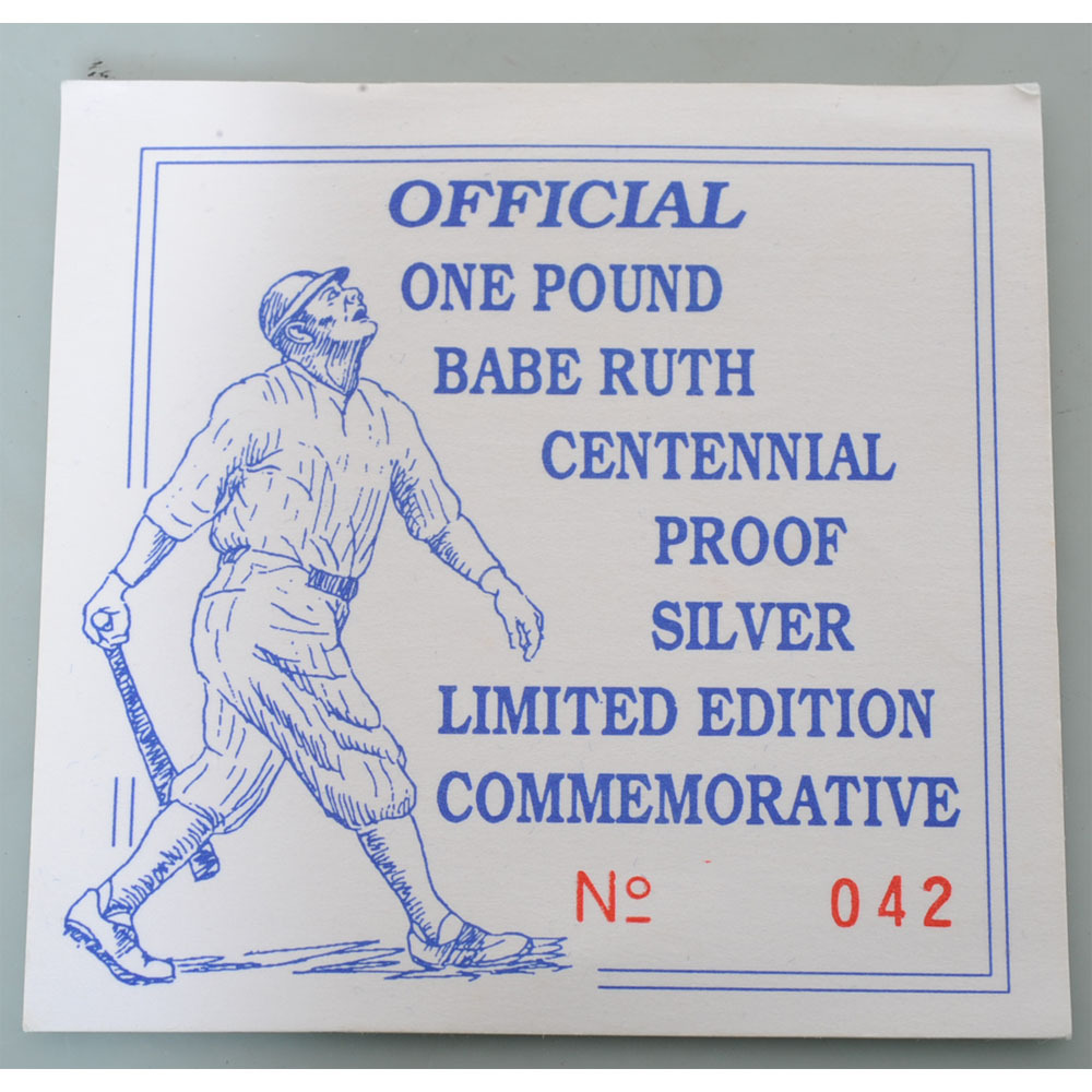 BABE RUTH　1895-1995　ベーブルース　シルバー1000　メダル　中古品　ベースボール　野球_画像5