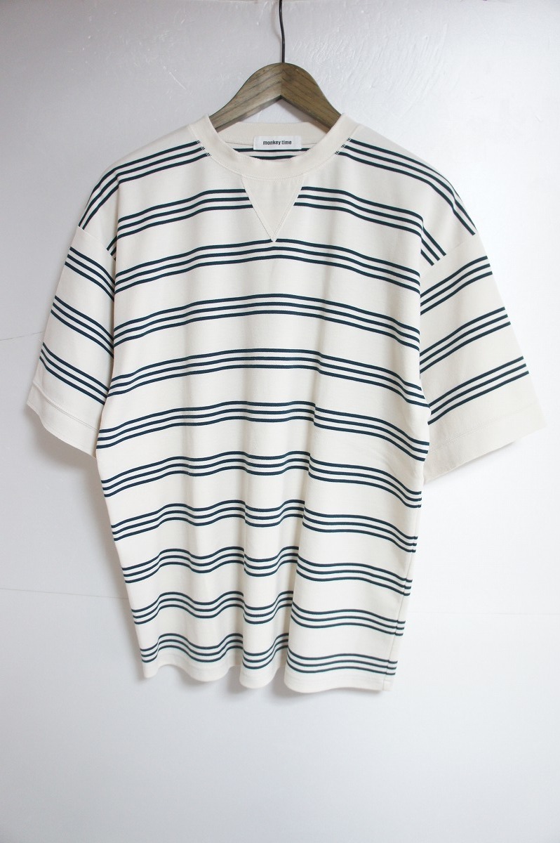  beautiful goods MONKEY TIME Monkey time United Arrows T-shirt short sleeves border cut and sewn 610M