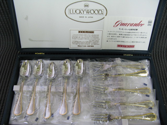 LUCKY WOOD/ Lucky wood *o-ro Lee ( gold paint ) spoon * Fork 10 pcs set *18-12 stainless steel * unused storage goods 