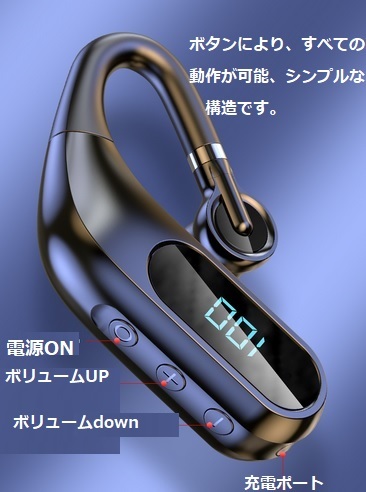 ＊シングルワイヤレスイヤホン　　bluetooth5.0　最大40時間再生 　高音質　ハンズフリー 　耳掛け式　日本語マニュアル_画像3