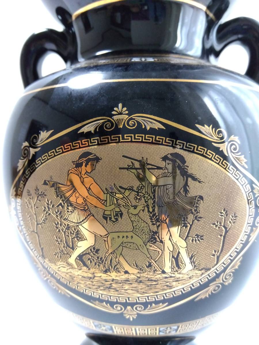 ギリシャ黒絵式壺 24K 金彩 花瓶 花器 花入 陶磁器 置物 飾り壺 洋風