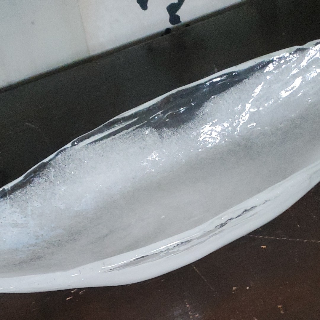 ガラス細工　楕円　舟　気泡皿　最大46cm　骨董品　美品