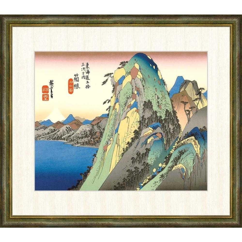 ★◎歌川広重『箱根・湖水図（F8号）』高精彩工芸画 絵画 新品 新絹本 額付き浮世絵 東海道五十三次 風景画【SAK-G4-BU062-F8】