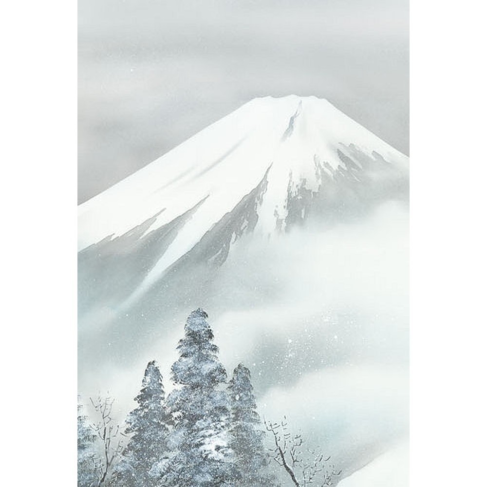 ★◎中山雪邨『富峰寒厳（尺三立）』高精彩工芸画 掛軸 掛け軸 新品 風景画 山岳 森林 富士 雪【SAK-MB4-18D】_絵アップ