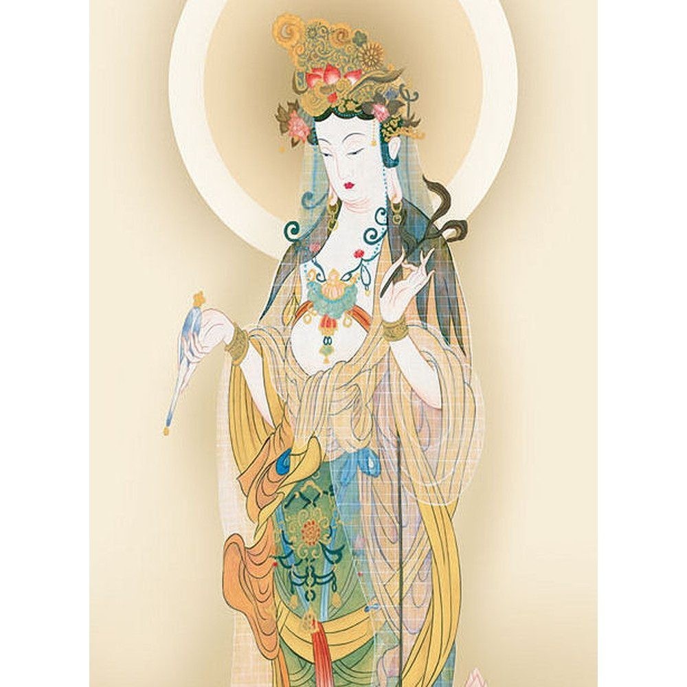 ☆◎大森宗華『蓮上観音（尺三立）』高精彩工芸画掛軸掛け軸新品静物画