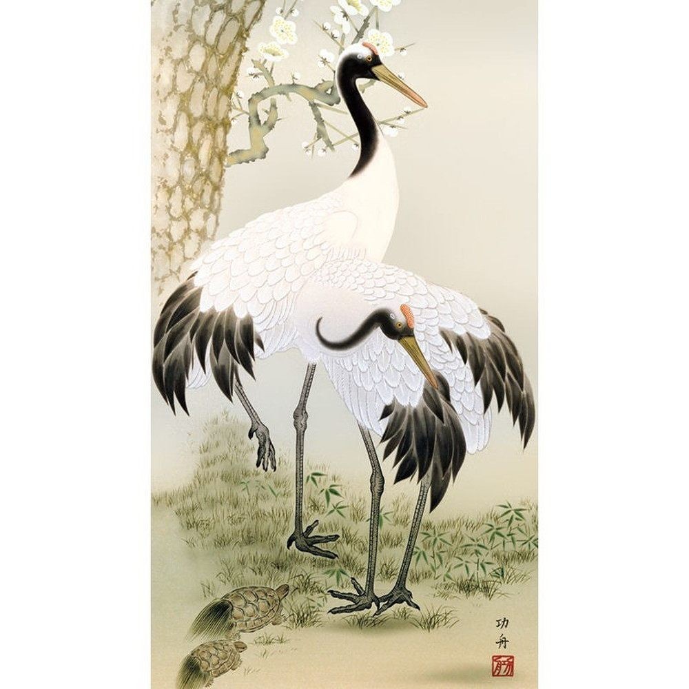 ★◎瀬田功舟『松竹梅鶴亀（尺三立）』高精彩工芸画 掛軸 掛け軸 新品 動物画 風景画 花鳥 旭日 慶祝【SAK-KZ2MC1-023】_絵アップ