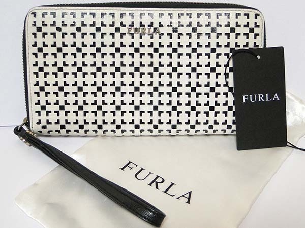 驚きの値段で ○本物 FURLA ホワイト×ブラック 白×黒 ラウンド