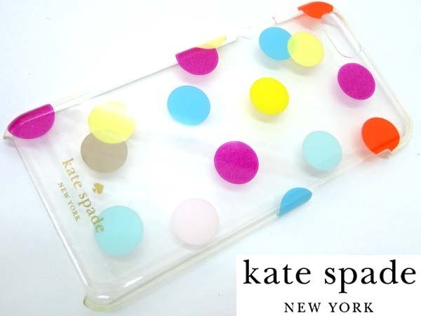 ●本物 kate spade ケイトスペード スマホケース ドット柄 iPhone6/iPhone6s クリア×マルチカラー