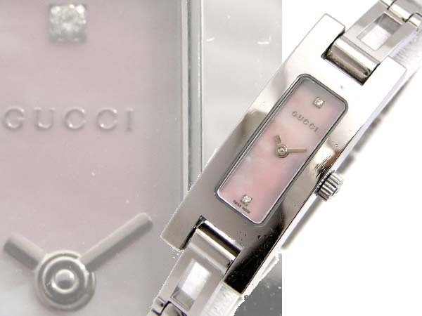 ●本物 GUCCI グッチ 3900L SS 2Pダイヤ ピンクシェル文字盤 レディース腕時計 ウォッチ 電池新品 クォーツ_画像1