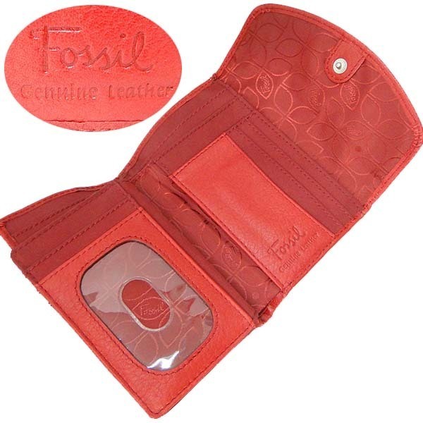●本物 超美品 FOSSIL フォッシル レザー 三つ折り財布 レッド 赤_画像2