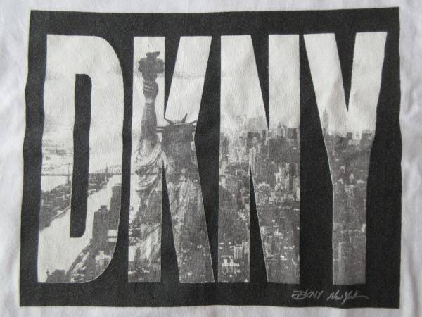 90's USA製 DKNY 自由の女神 フォト BOXロゴ Tシャツ L ビッグシルエット ボックスNYC写真JEANSオーバーサイズXL XXL星条旗 SUPNY元ネタ/_DKNY　自由の女神フォトBOXロゴ・Tシャツ