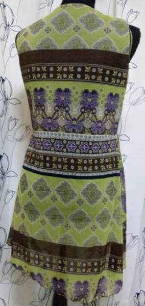 TAKUYAbi neck see-through tunic yellow green series Asian pattern M beautiful goods N325