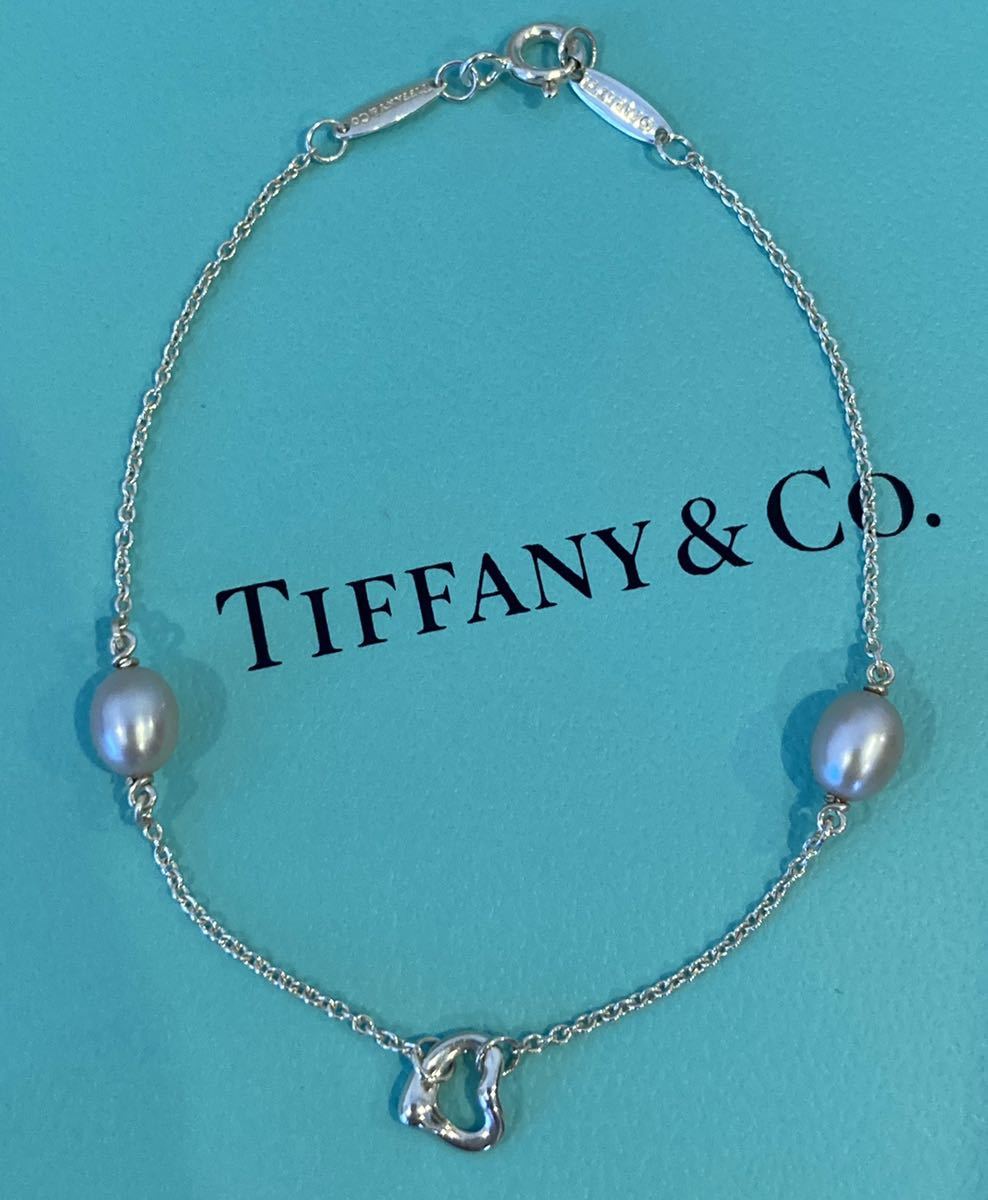 新品 正規品 ティファニーアンドコー tiffany&co. ブレスレット パール ハート シルバー 箱巾着紙袋 オープンハート_画像1