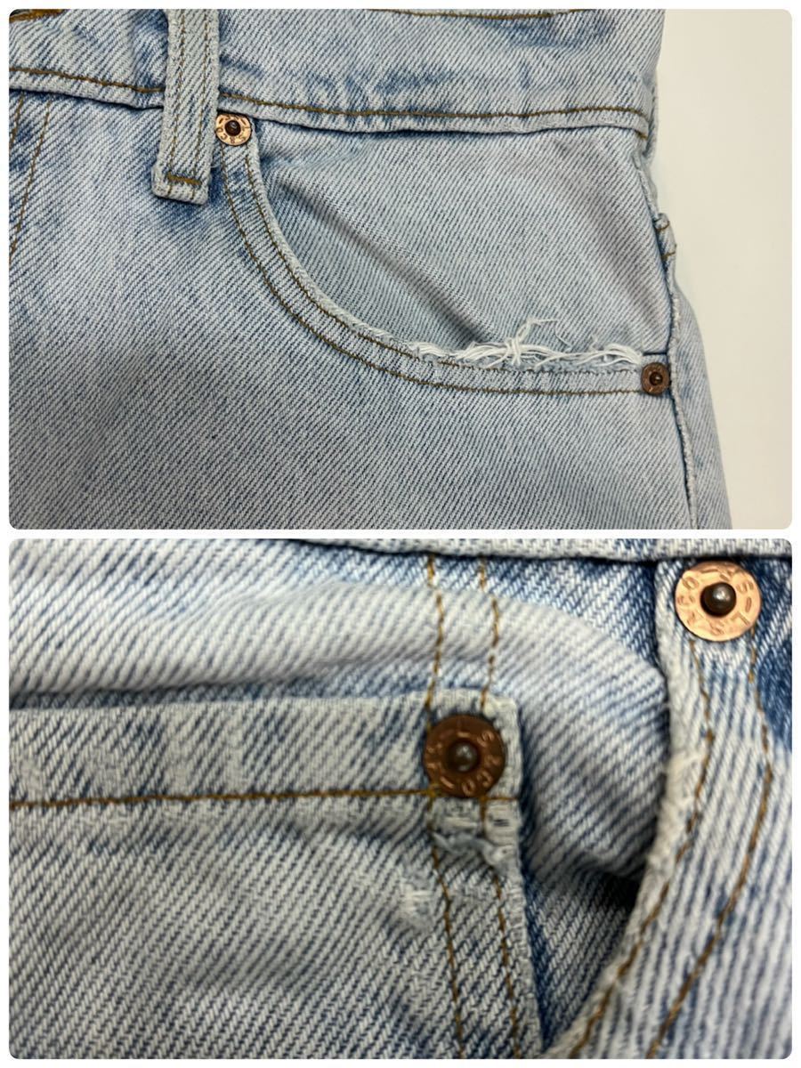 裾上げ済み アイスブルー USA製 90s 90年代 Levi's リーバイス 510-0217 ストレートデニムパンツ ジーンズ w32 ヴィンテージ_ポケットフチ、コインポケットにダメージ