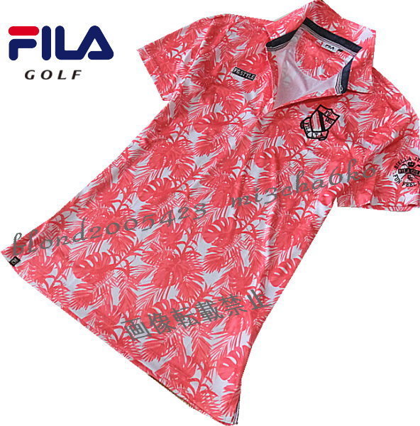 ■新品【FILA GOLF】フィラGOLFボタニカル柄/接触冷感＆吸汗速乾DRYポロシャツ■PK/LL_画像2