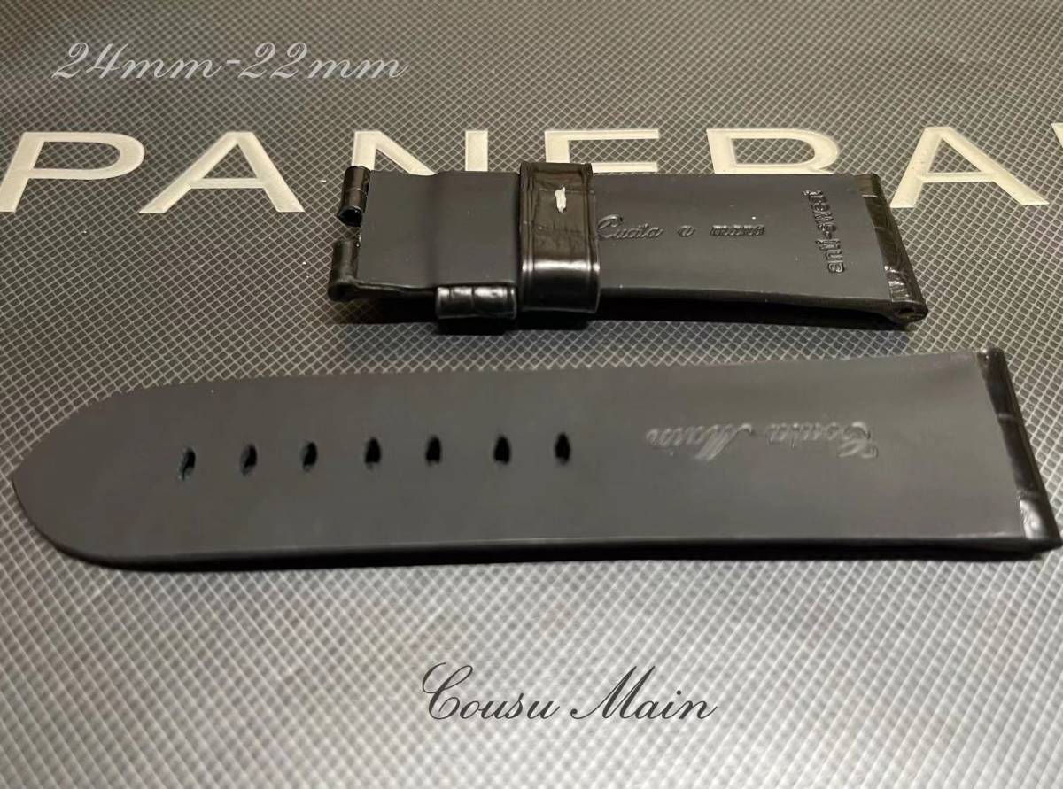 24mm-22mm クロコダイル ×　特殊防水ラバーレザー ホワイトステッチ クロコベルト Dバックル用（パネライ PANERAI 44mmケース）向　S256_画像2