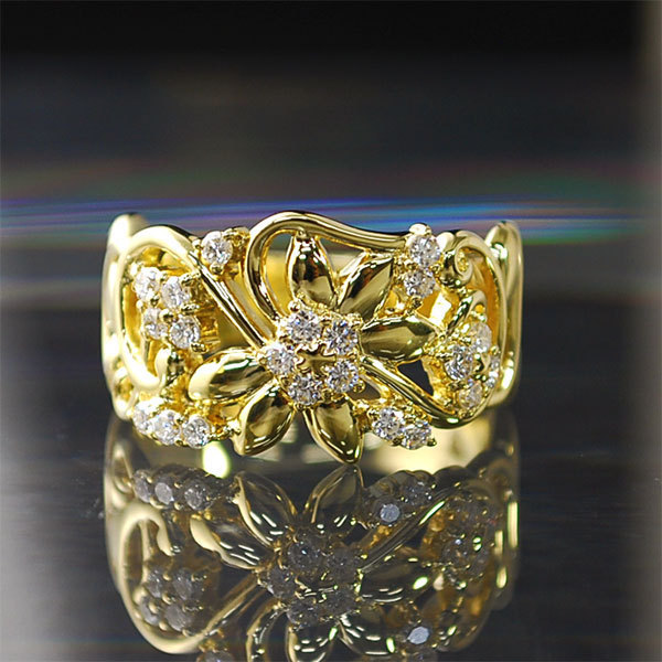 サントスピンク K18 ダイヤモンド 0.32ct ゴールドリング お花 - 通販