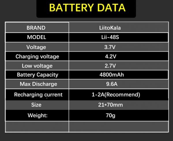 LiitoKala 大容量リチウムイオンバッテリー Lii-48S 21700 3.7V 4800mAh 9.6A フラットトップ リチウムイオン電池 充電池 電子タバコ E292_画像6