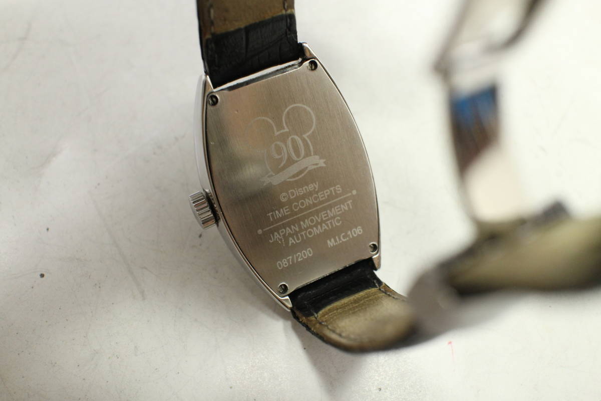 1円〜【ディズニー/Disney本物】腕時計/90周年記念モデル/200本限定/自動巻き/シルバー×ブラック【S707M