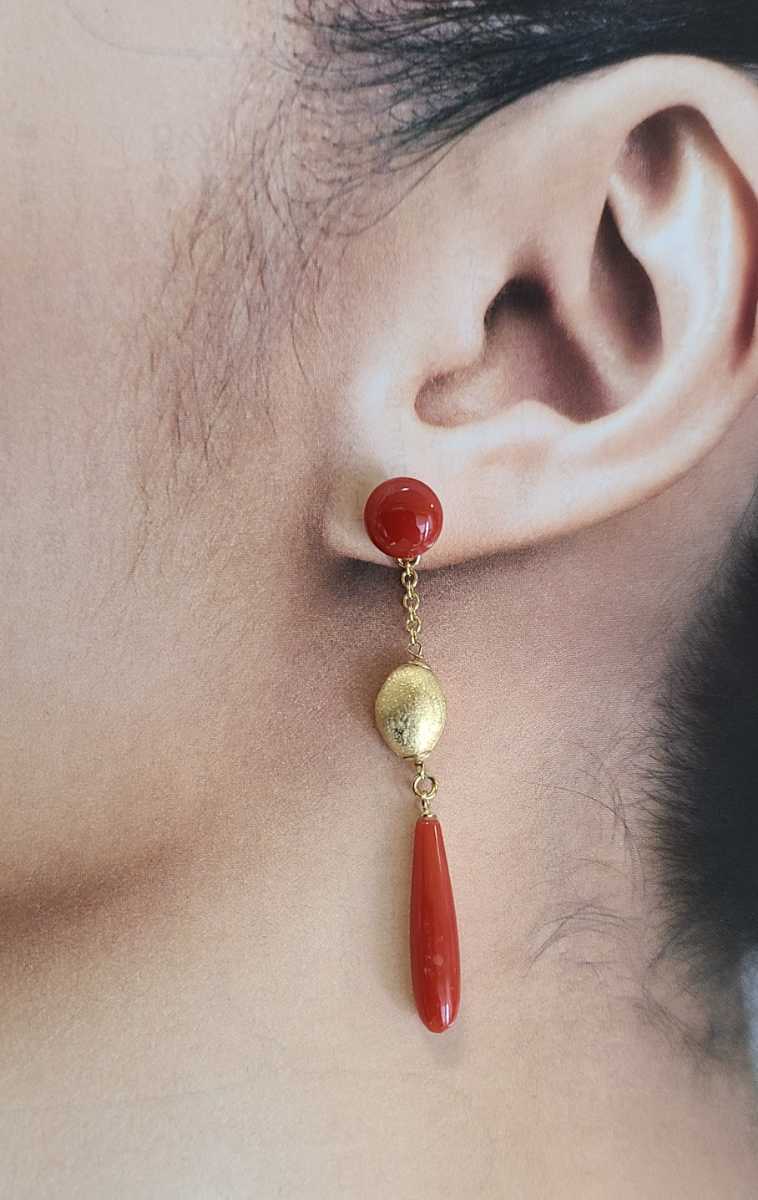 珊瑚 18K ピアス-