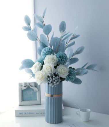 スノーフレーク・ホワイトローズの造花　ブルーの花瓶セット_画像8