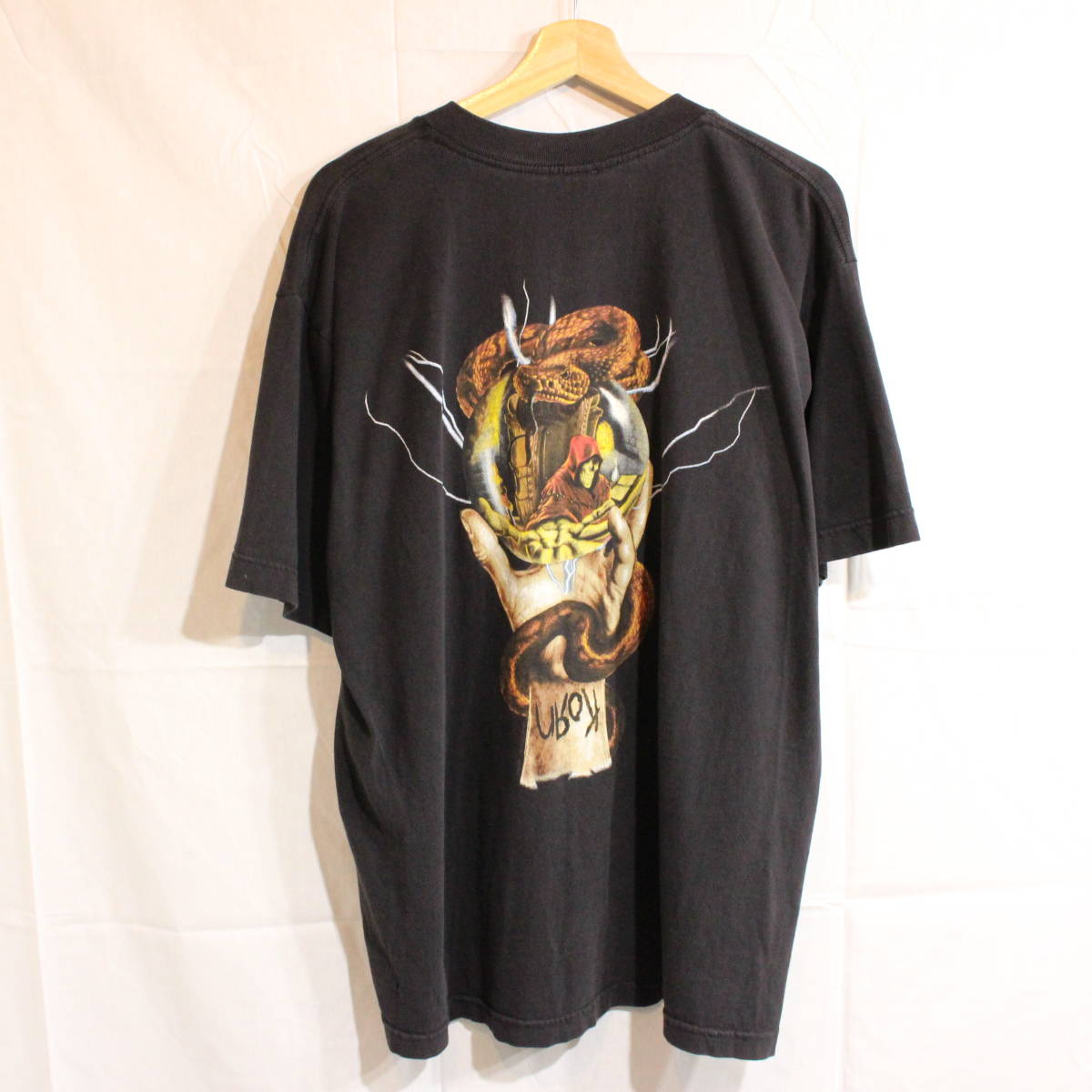 L266 90s Vintage KORN corn lock T-shirt #1990 period made inscription XL size black black band T hard core Skull Street 80s 70s 60s