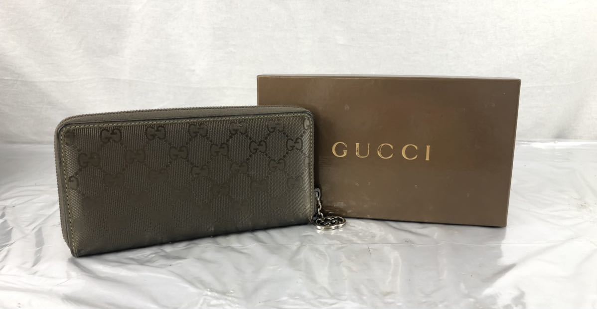 【SK214】GUCCI グッチ ラウンドファスナー インプリメ GG柄 長財布 PVC ブロンズ ブラウン系 財布 箱付き_画像1