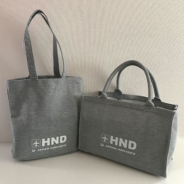  prompt decision! limitation! new goods!JAL Japan Air Lines tote bag eko-bag square tote bag gray cushion cloth Haneda airport limitation Haneda airport amenity goods 