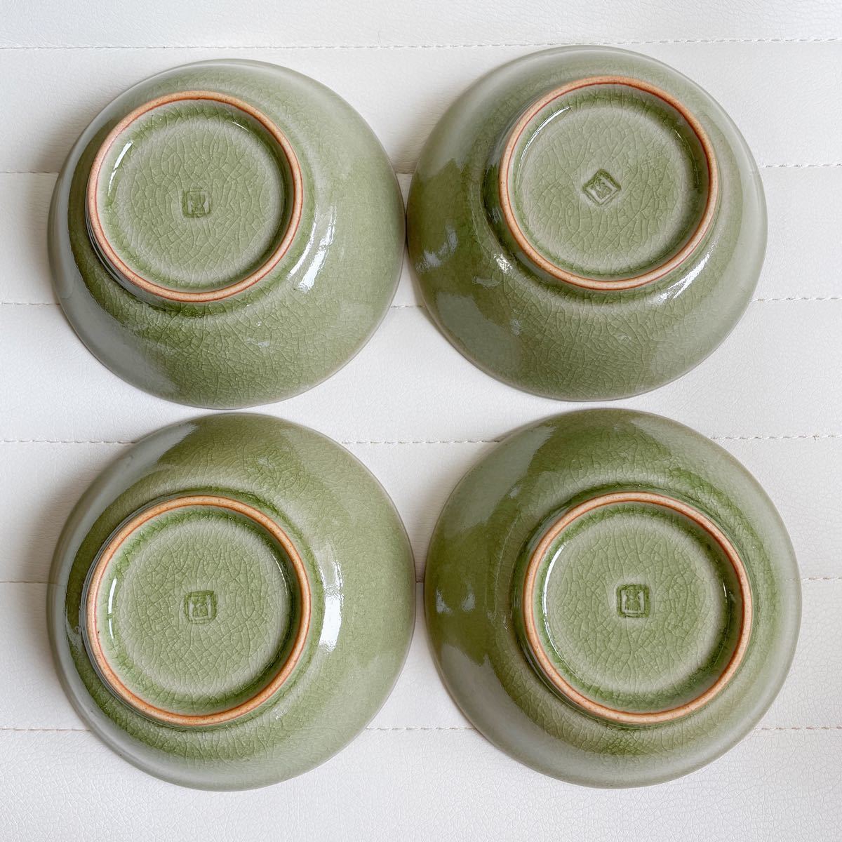 たち吉 和食器 小鉢４枚セット　貫入緑釉　橘吉　織部　輪花皿 青磁