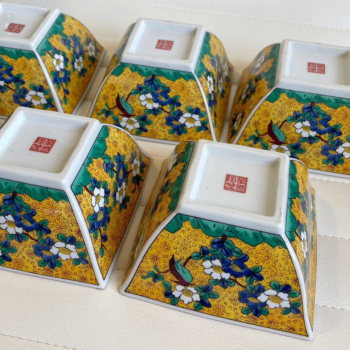 九谷焼 第一陶器 第壱陶器 小鉢 中鉢 角鉢 5客セット 花鳥 九谷焼 第一陶器 第壱陶器 小鉢 中鉢 角鉢 5客セット 花鳥