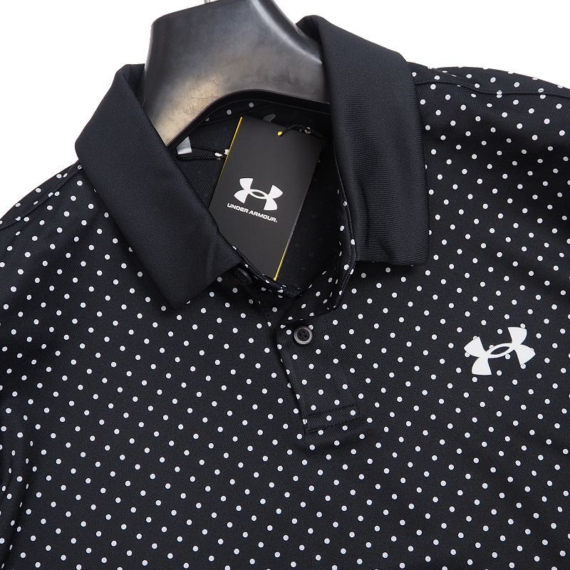 N405 新品 アンダーアーマー 4WAYストレッチ 半袖 ポロシャツ L メンズ ドット柄 吸汗速乾 UNDER ARMOUR 春夏 ゴルフウエア 黒_画像1